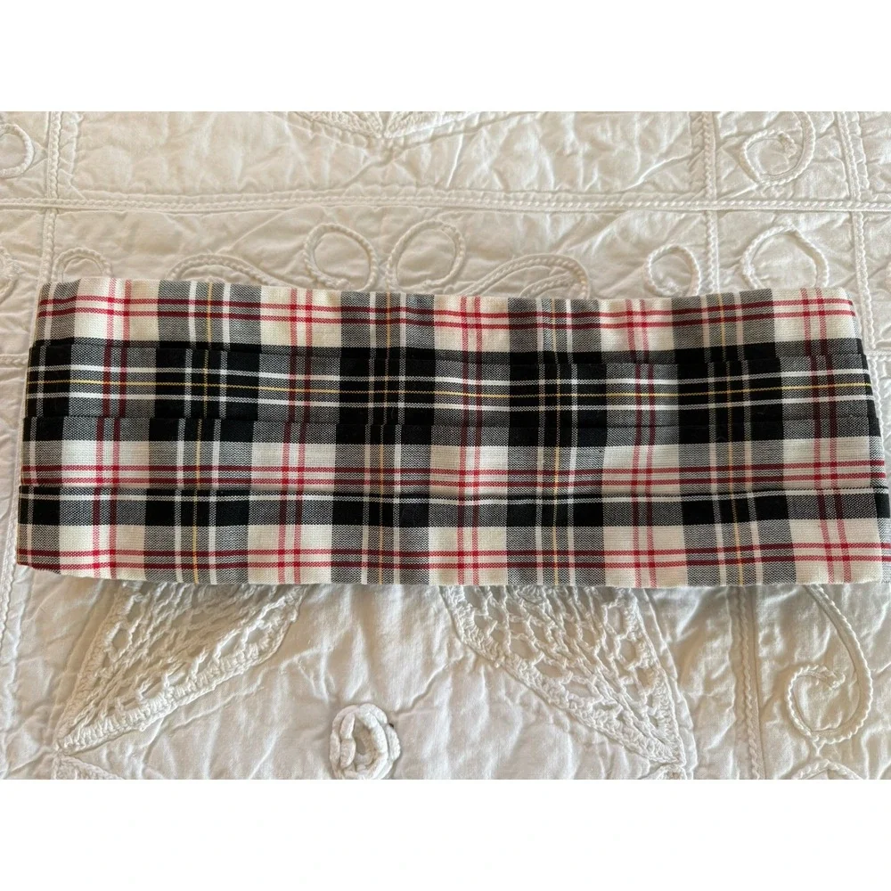 Vintage Cummerbund White Black Red Tartan‎ Plaid Cotton Adjustable to 44